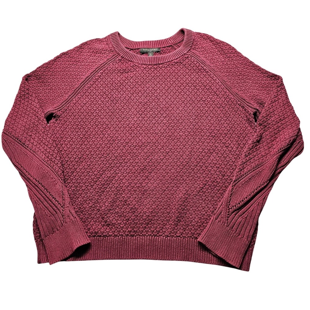 Banana Republic Mens Burgundy‎ Textured Cotton Raglan Crewneck Sweater Size M